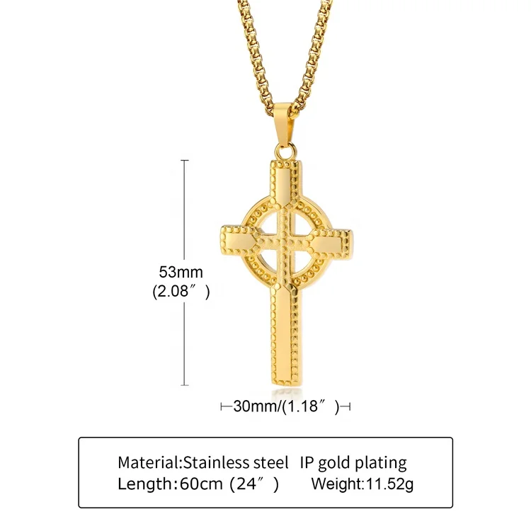 Stainless Steel Vintage Viking Celtic Cross Pendant Necklace Gold Cross Necklace For Men