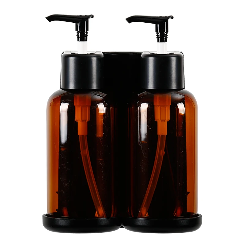 Wall Mounted ABS Plastic Lockable Liquid Two Champers Hotel Shower Gel amber soap dispenser with Holder