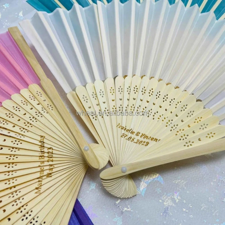 China Factory Many Colors Luxurious Wedding Gift Bamboo Hand Fan Customize Logo Mix Colors Silk Fan Wedding Favors