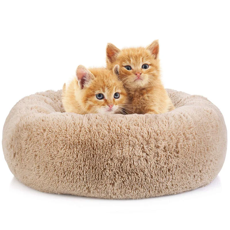 Faux Fur Comfortable Washable Super Soft Donut Bed for Large Pet Cats Brown Round Customized Fluffy Plush Dog Anti Anxiety Bed
