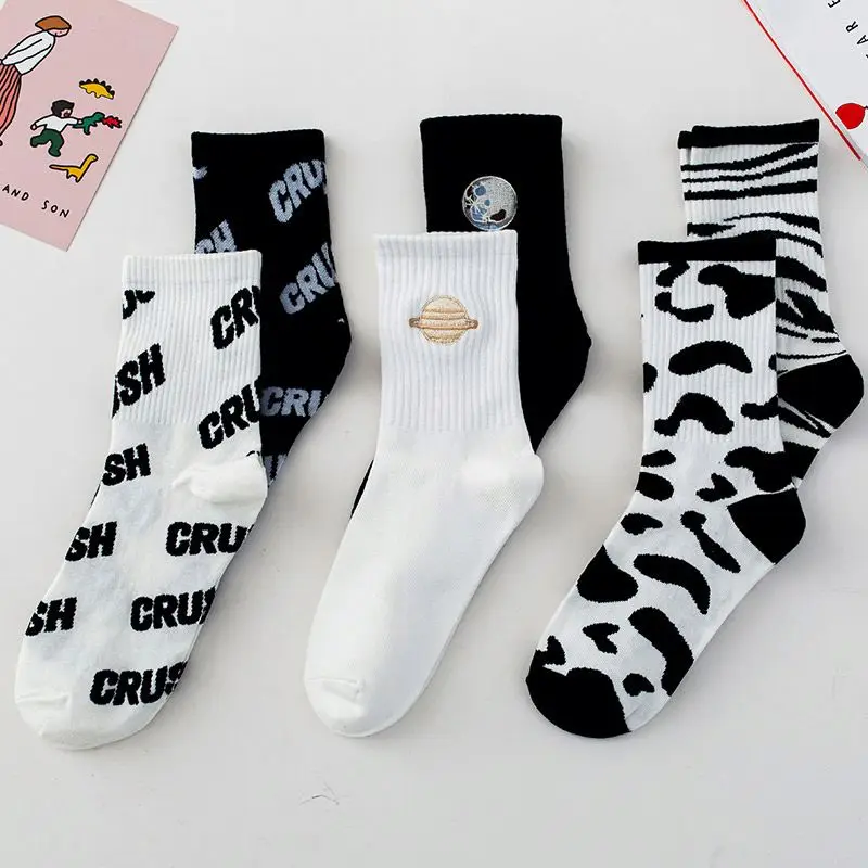 Rbao fashion Medium tube socks summer thin stockings embroidery personality women socks wholesale