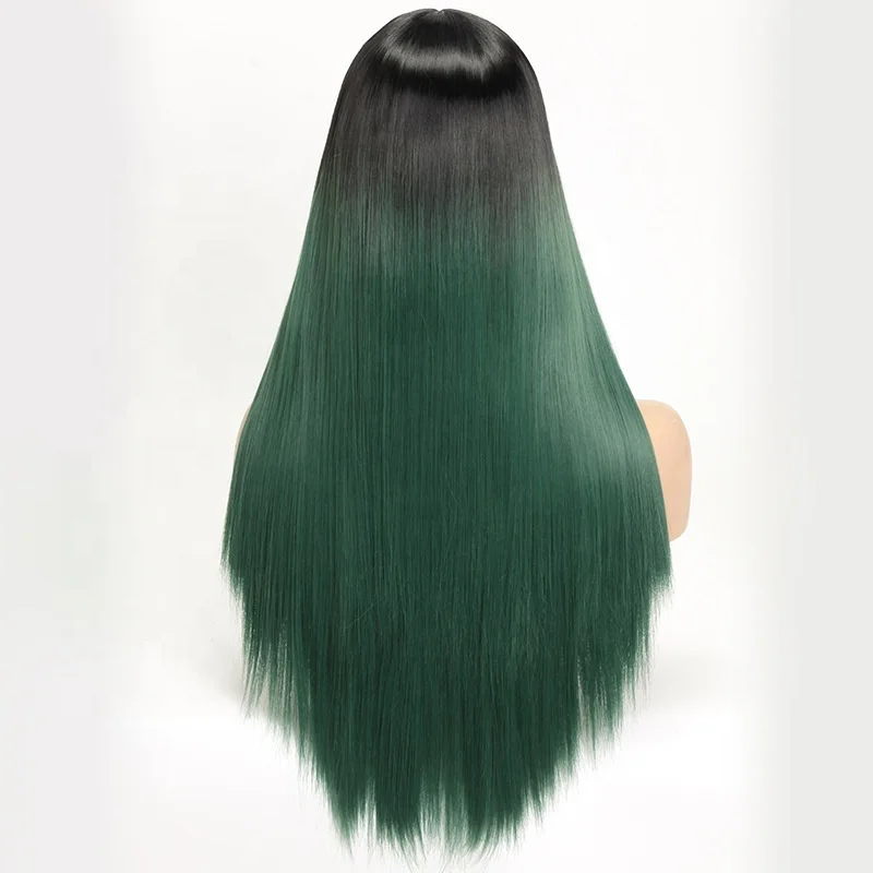 
Medium part long straight hair dyed with high temperature silk and gradient wig 