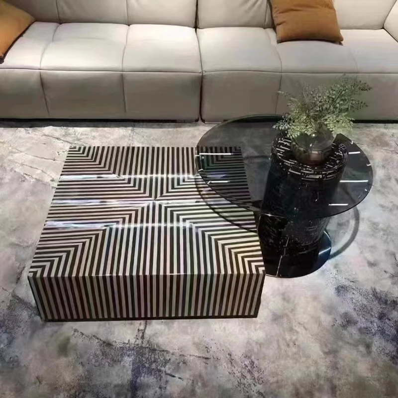 Modern  minimalist Antique Square Center Coffee Tables New arrive striped Wooden Glass living room furniture