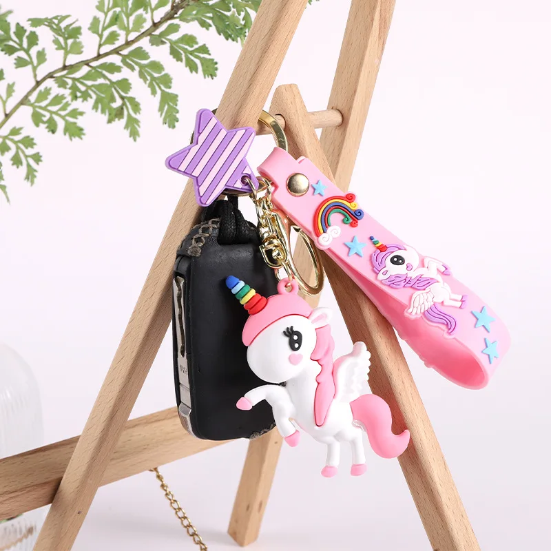 2023 Cheap Price Fashion Promotion 3D Cartoon Unicorn Key Chain Small Cute Key Ring 3D Pony Keychains For Gifts