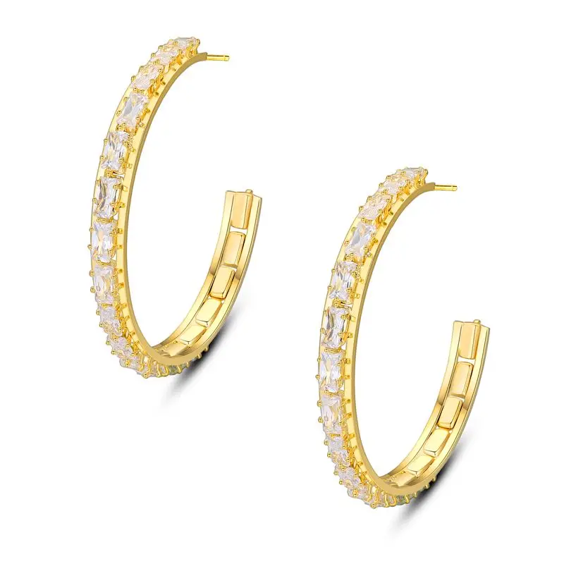 2021 New Bling Silver Full Clear Crystal Rhinestone C Shaped Hoop Earrings for Girls