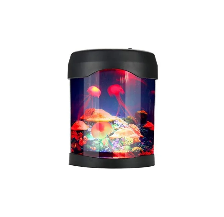 Mini USB Ornamental Jellyfish Aquarium Small Acrylic Fish Tank Multicolored Color Changing Aquarium Light