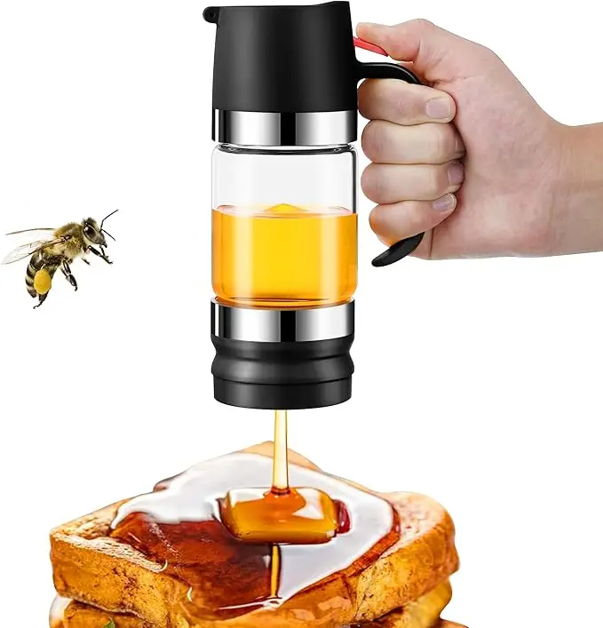 Maple Syrup Honey Dispenser Pot Glass Honey Jar with Lid Container oil dispenser bottle for kitchen 9 Ounce 12oz