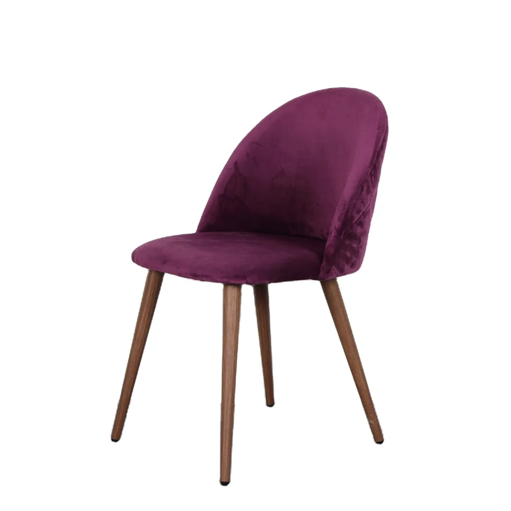 Home furniture Imitation wooden leg mysterious purple velvet dining chair