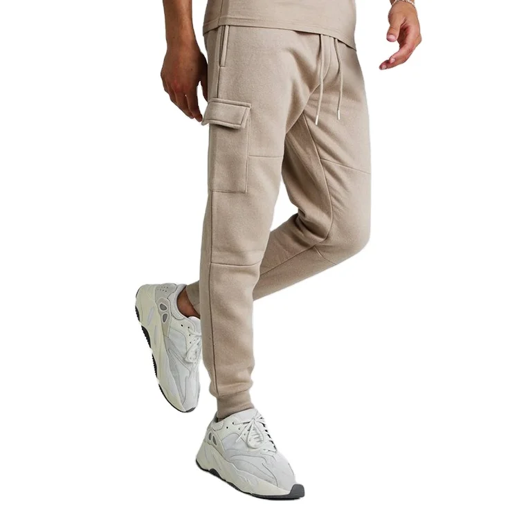 OEM wholesale fashion mens skinny fit jogger style fleece sweatpants with cargo utility pockets