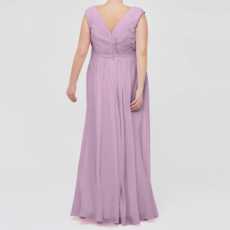 Elegant Sexy Wedding V Neck Floor-length Cap Sleeves Plus Size Chiffon Dresses Bridesmaid Gown for Fat Women