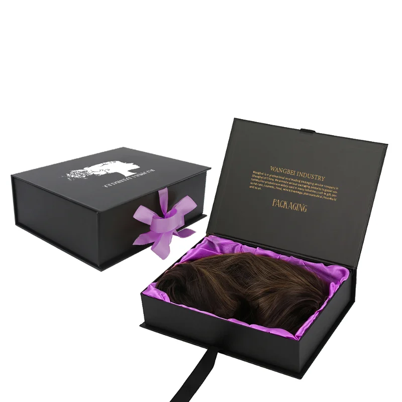
private label luxury black paper hair extension custom wig packaging box with logo 