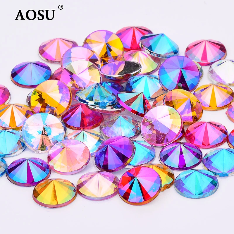 AOSU 4mm 5mm 6mm Rivoli Crystal Stone Mix Color Non Hotfix Strass Acrylic Flatback Rhinestones For Jewelry Making
