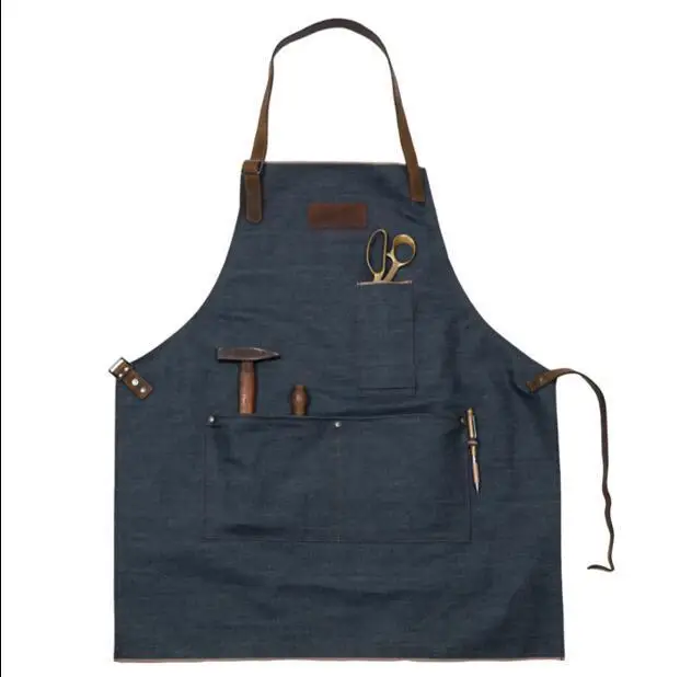 Nordic Denim Canvas Apron Sleeveless Hanging Neck Couple Home Apron Baking Coffee Western Restaurant Men and Women