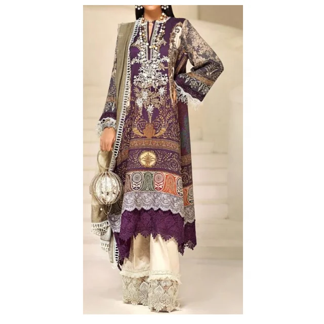 
Striking Colored Floral Embroidery Premium Quality Designer 3 Piece Unstitched Suit 
