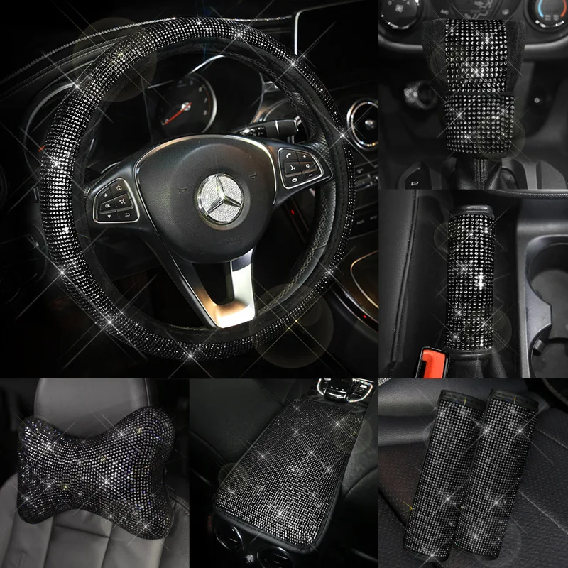 Autoyouth Bling Bling Crystal set aotu accessories 38cm car steering cover shift gear cover