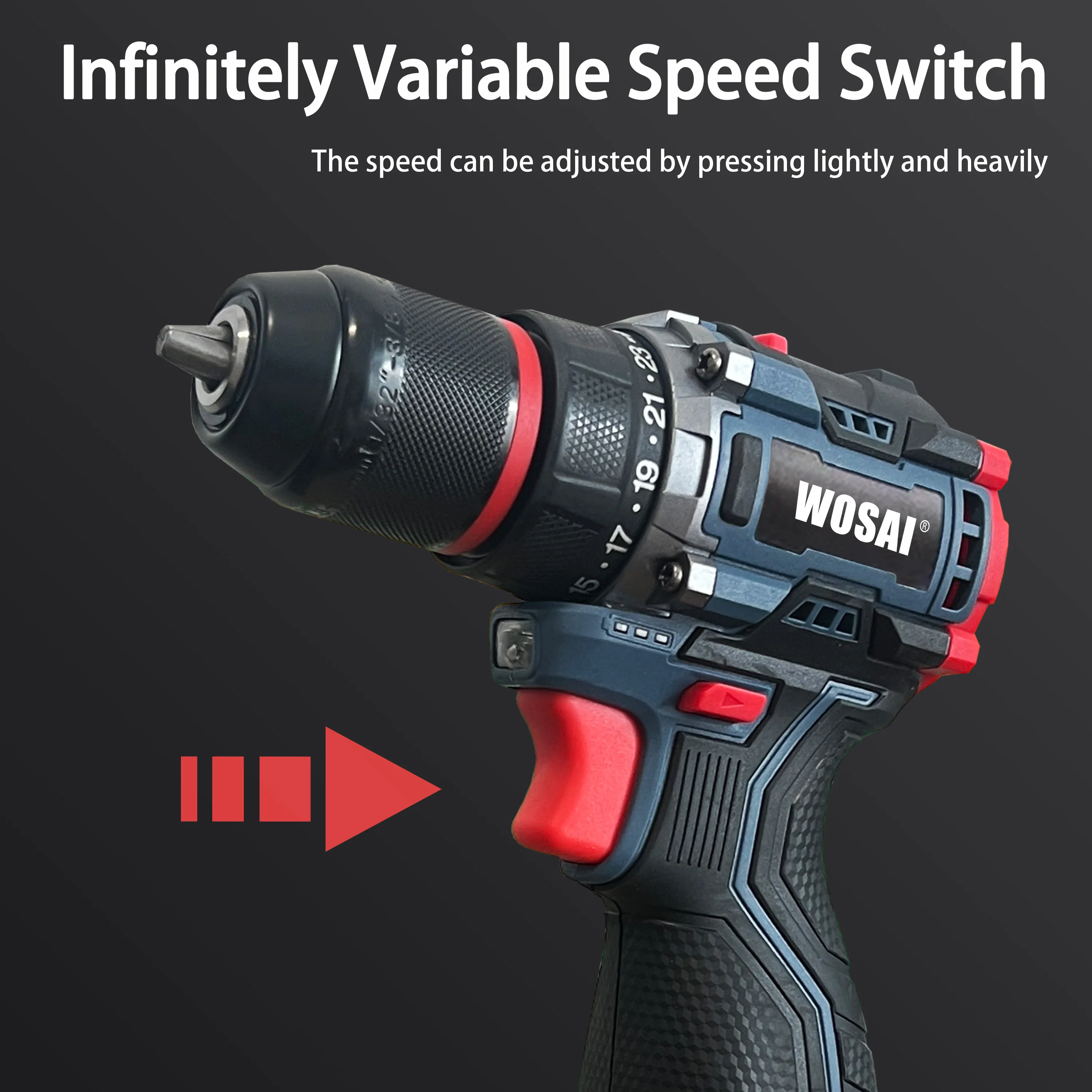 WOSAI 16V 10mm Brushless Cordless Drill Power Tool Brushless Electric Drill