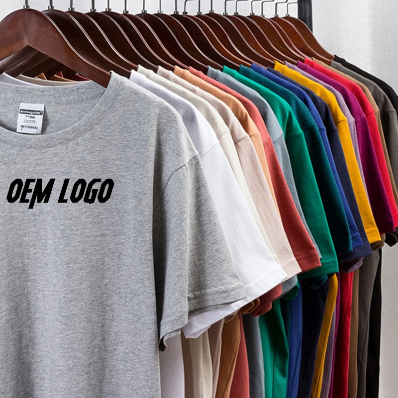 Summer Clothes For Men Customized Logo Printing Plain Cotton Tee Shirts 100% Cotton Oversized Solid Colors Round Neck Tshirt