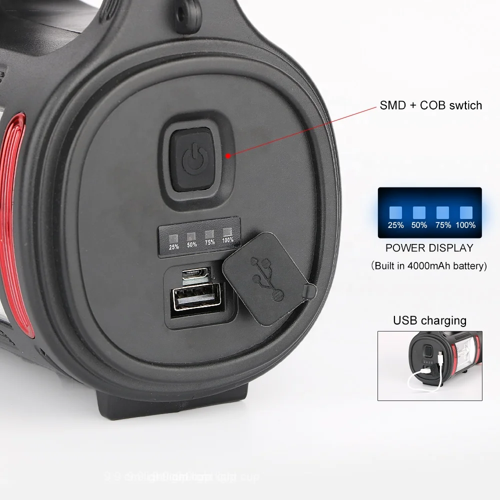 4000mAh power bank LED searchlight IPX4 waterproof lantern multifunction spotlight rechargeable LED camping lantern