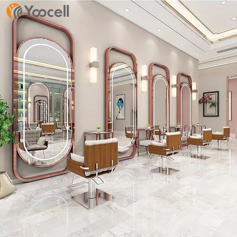 Yoocell Frame Hair Salon Styling Mirrorsn with Wall Mounted Mirrors Styling Station for Barbershop Hot Sale Rose Gold Classical