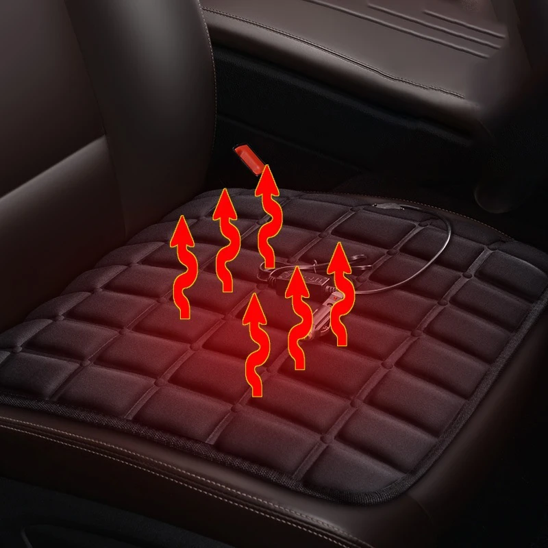Mydays Outdoor Winter Soft Comfortable Heating Warming Pad 12V Heated Car Seat Cushion with Cigarette Lighter Interface