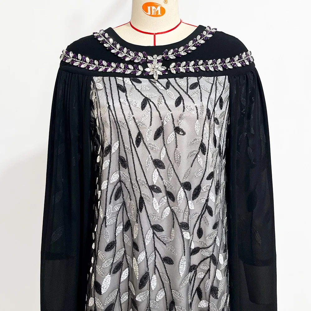 J&H 2022 high quality beaded embroidery design modern style dubai abaya muslim dress luxurious islamic clothing party dress
