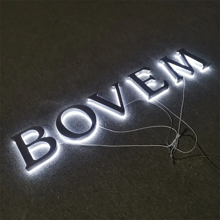 3D Lighting Acrylic Mini sign brushed sliver Led Signage Letter Steel LED Channel Letter Sign Custom shop store