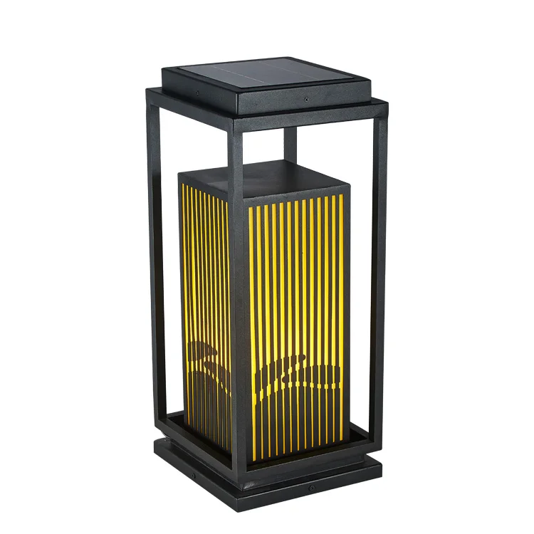 Retro carved pattern Pillar lamp Outdoor IP65 Waterproof Aluminum 4W Solar Led Pillar Light For Gate