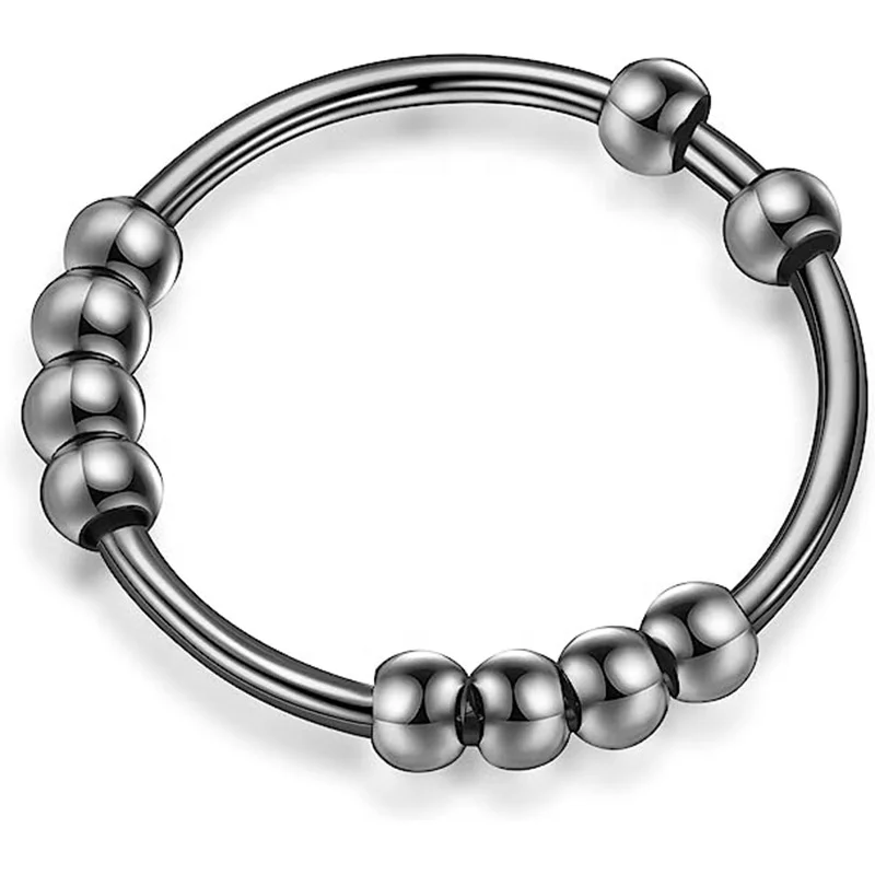 Anti-anxiety Bead Ring Women Rotating Beaded Rings Titanium Steel Anti-stress Anxiety Fidget Ring
