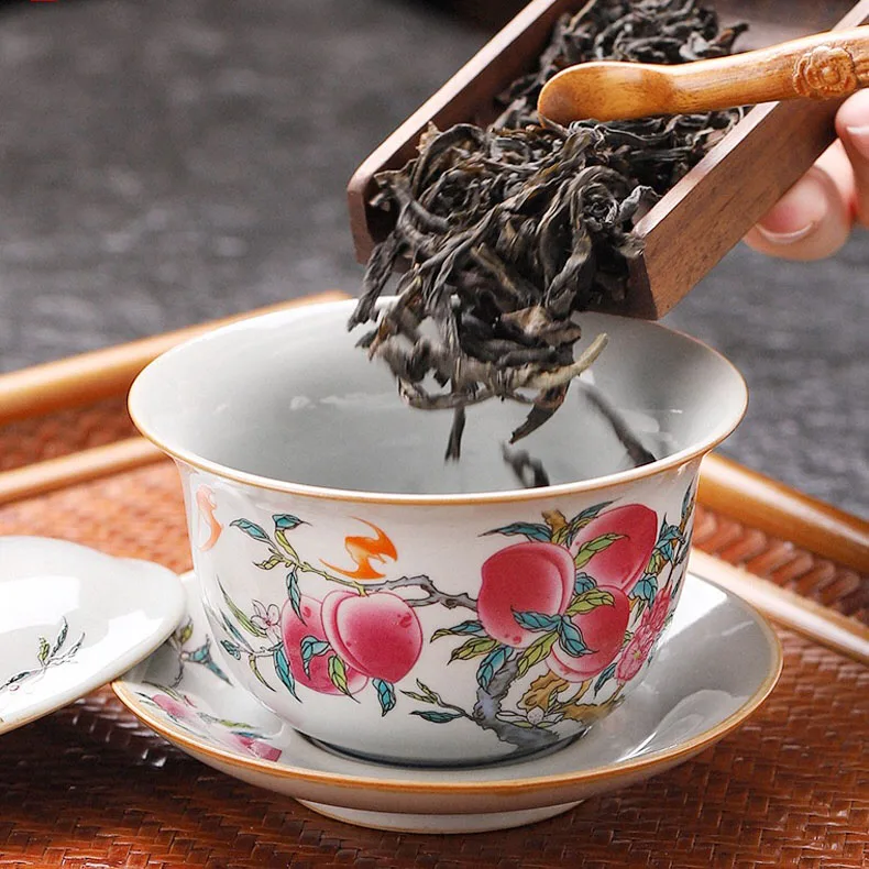 Хит продаж китайский чайный набор керамическая чайная чашка gaiwan с полностью зависающей крышкой фарфоровая kongfu Gai Wan 150 мл