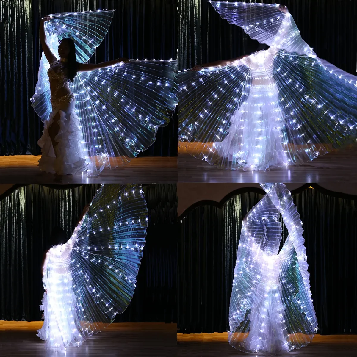 Glow Angel Dance Wings LED Lights Dance Isis Wings Belly Glow Angel Dance Wings with Flexible Rods for Adults and Child