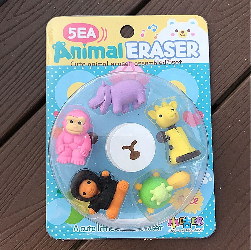 3D elephant monkey giraffe turtle hippopotamus amphibius animal puzzle eraser TPR  set for kid gift present