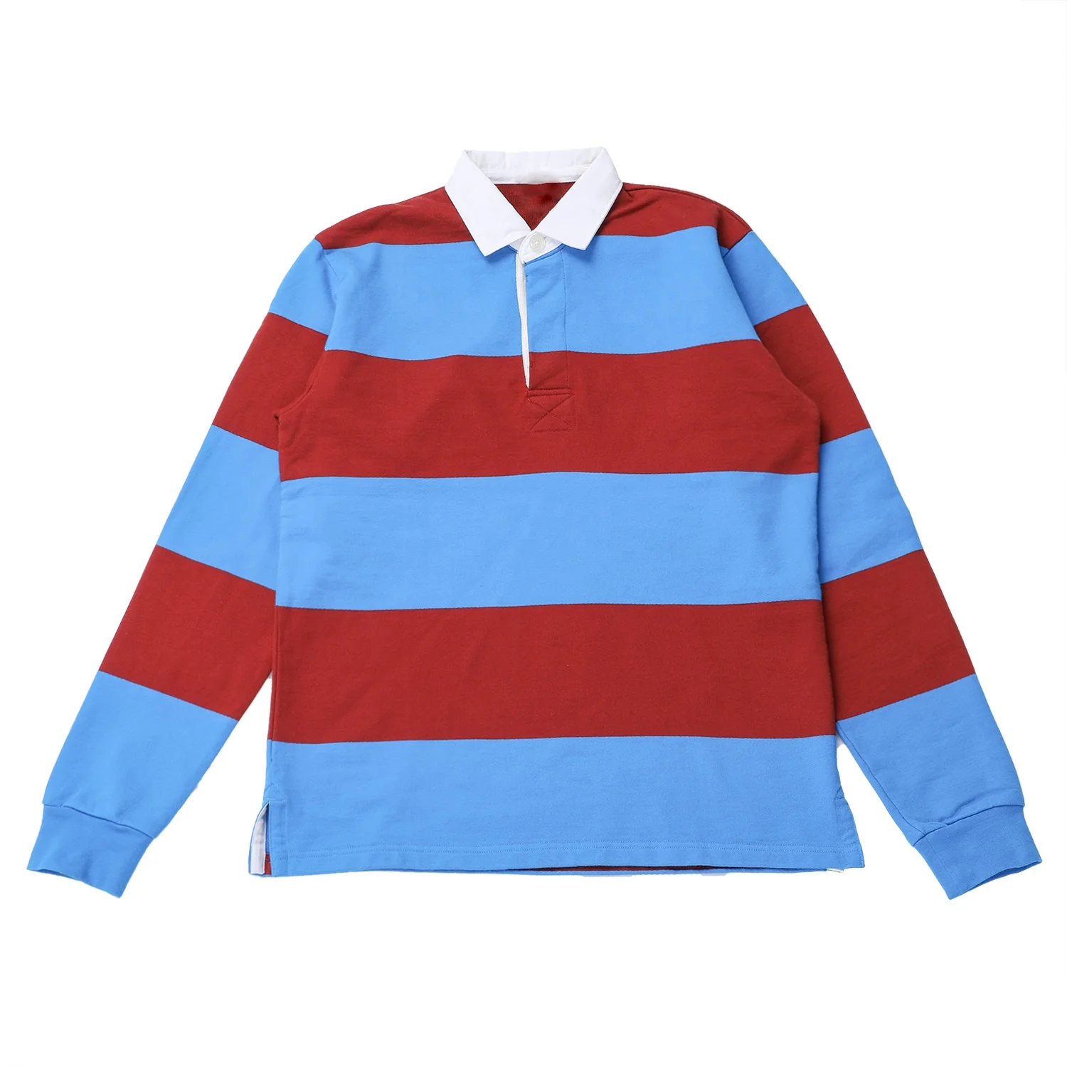 Custom embroidery logo 100% cotton jersey striped long sleeves rugby polo shirt wholesale