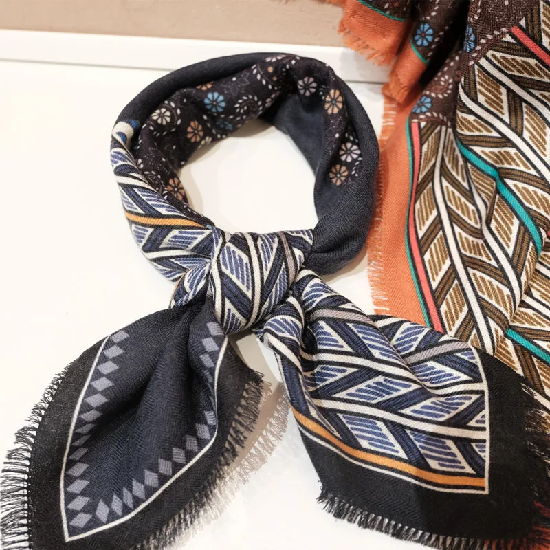 Promotional Luxury Silk Wool Cashmere Custom Bespoke 65*65cm Brand Designer Scarves for Women