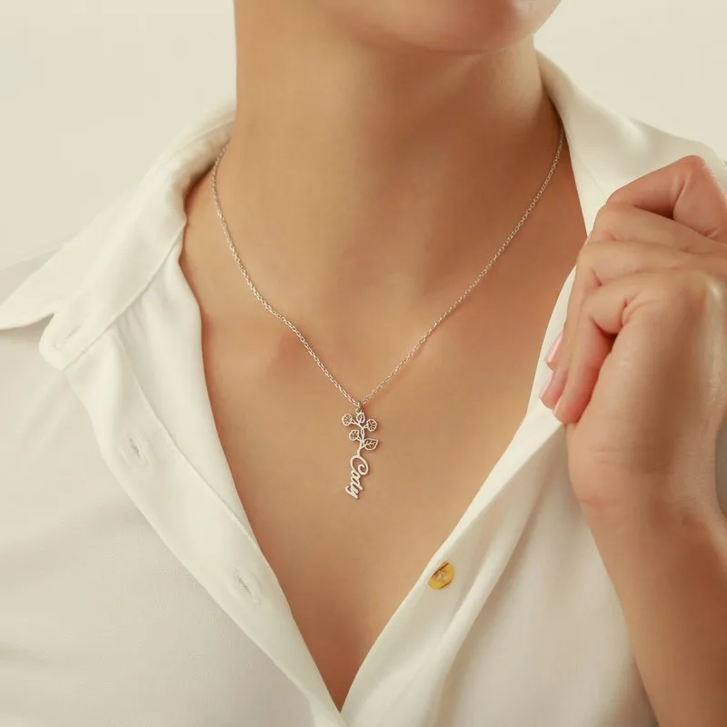 Liuanan Drop Shipping Gold Plated Floral Name Stainless Steel Necklace Custom Women Pendant Birth Flower Name Necklace