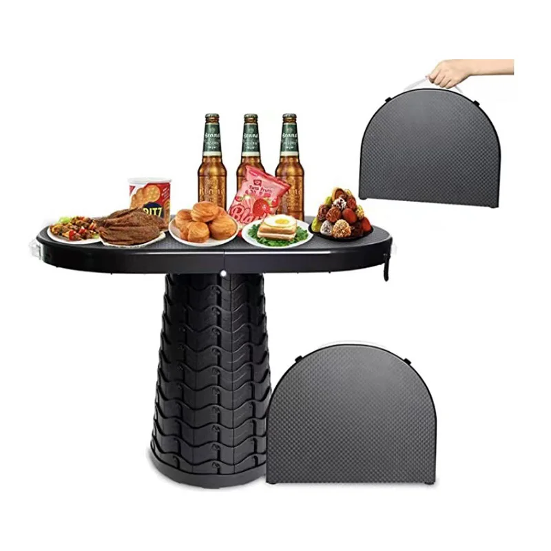 2 In 1 Camp Stool Table Set Retractable Fishing Picnic Hiking Portable Chair Foldable Height Adjustable Telescopic Stool