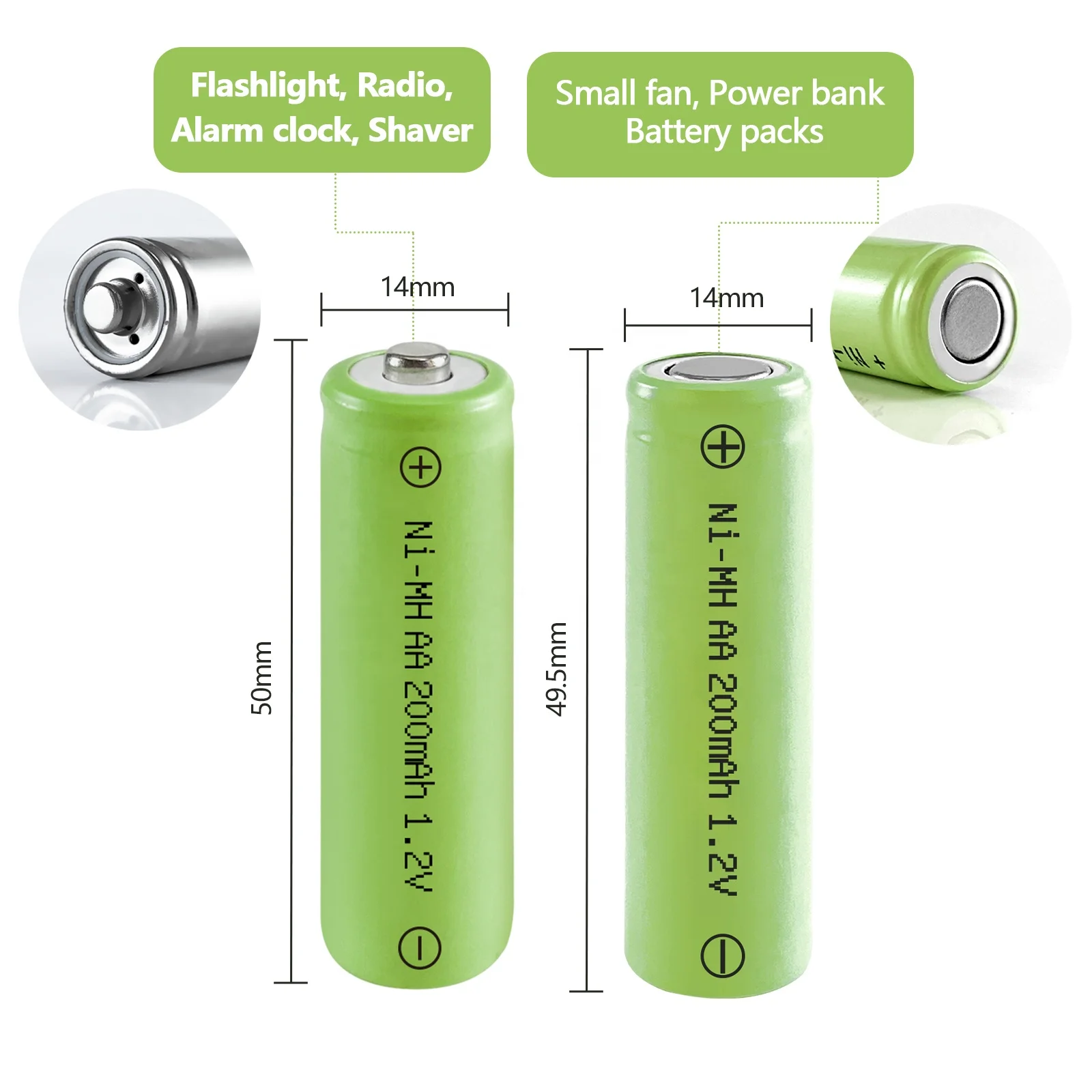 NIMH  AA 200mah 1.2v battery rechargeable nimh batteries aa batteries nimh for solar light