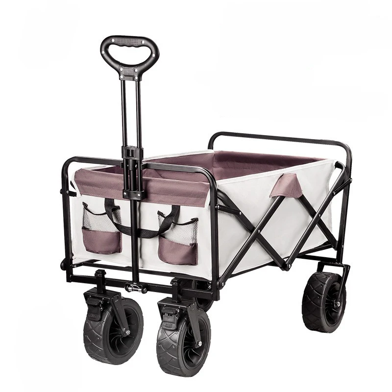 Folding Wagon Trolley Heavy Collapsible Utility Wagon All Terrain Trailer Pull Outdoor Patio Garden Beach Wagon Canvas Carts
