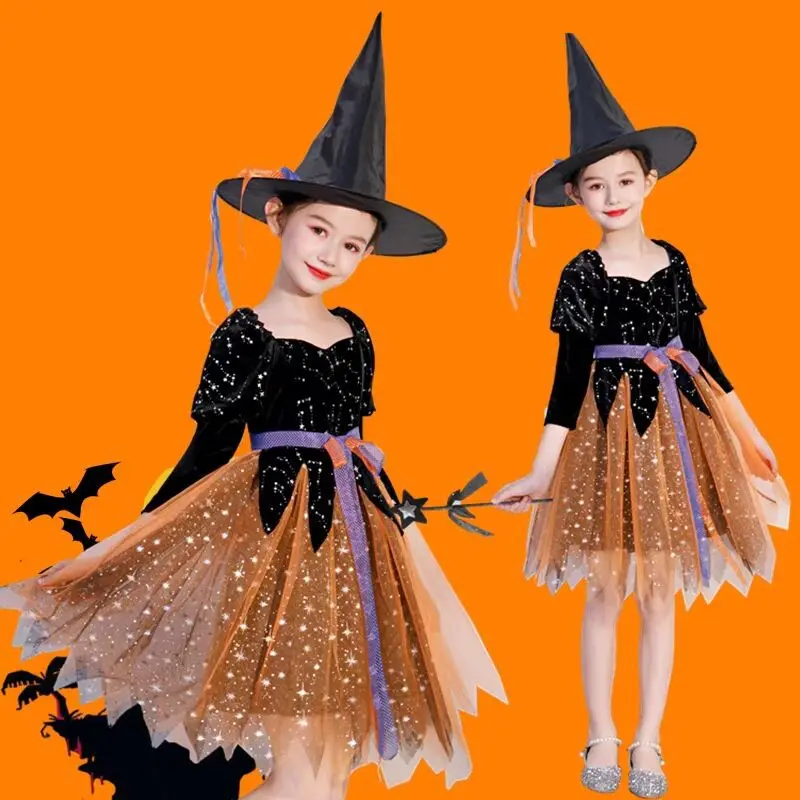 Children Halloween Christmas Party Costume Girls Witch Dress Vampire Costume Fancy Dress