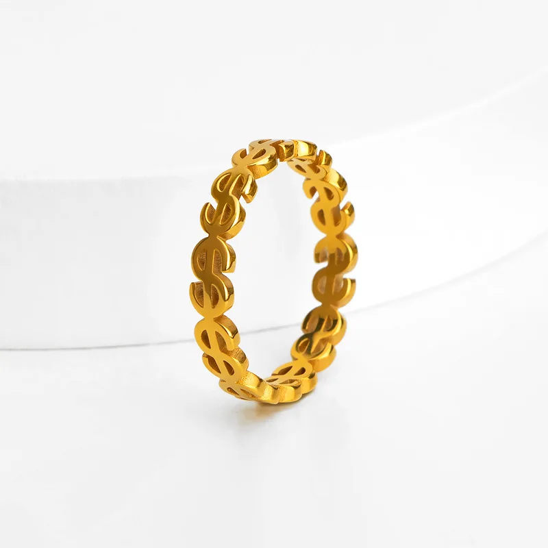 Hip Hop Personalized Jewelry Ring Stainless Steel Finger Ring Hollow Dollar Sign Ring