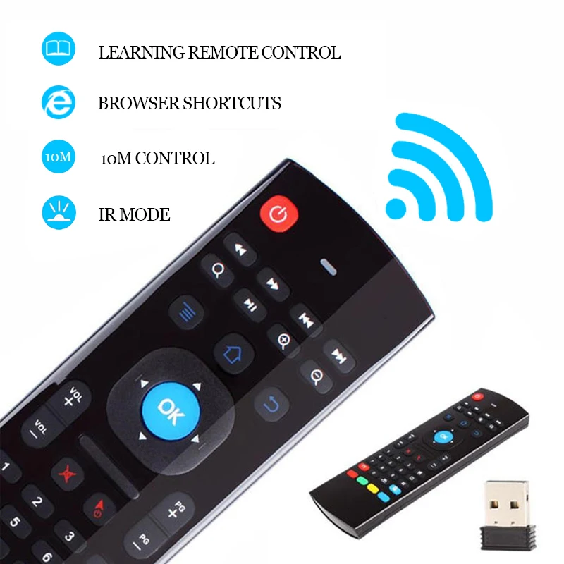 Mini Wireless 2.4G MX3 Android Universal Air Mouse Qwerty Keyboards IR Learning 6 Axis Gyro Remote Control for Smart TV
