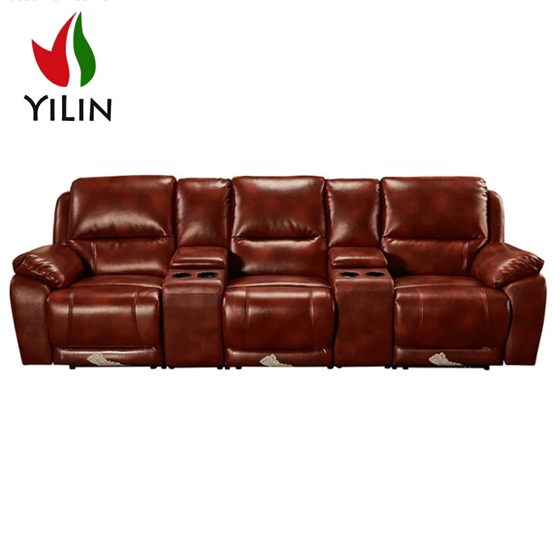 R607 Italian Design Leather Sectional Power Recliner With Storage Table Movie Seat