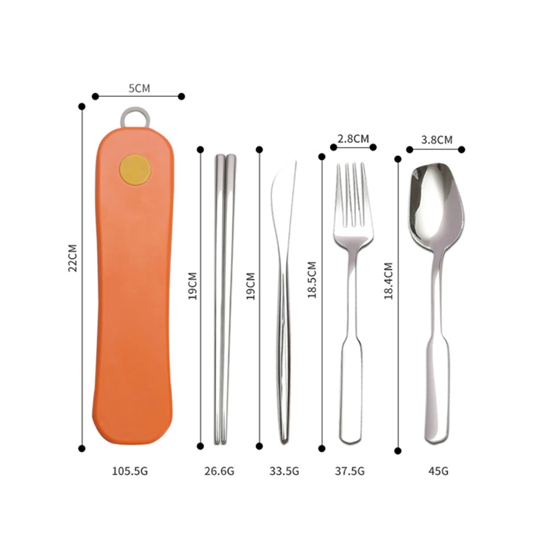 New Design Rotating Cutlery Set Stainless Steel Spoon Fork Knife Chopsticks With Eco Wheat Straw Case Portable Tableware