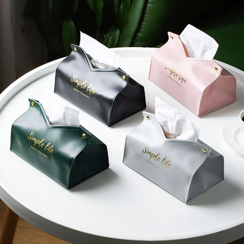 PU Tissue Holder Dispenser Soft Napkins Paper Tissue Box with Large Open Button Closure Bedroom High-Grade Tissue Box