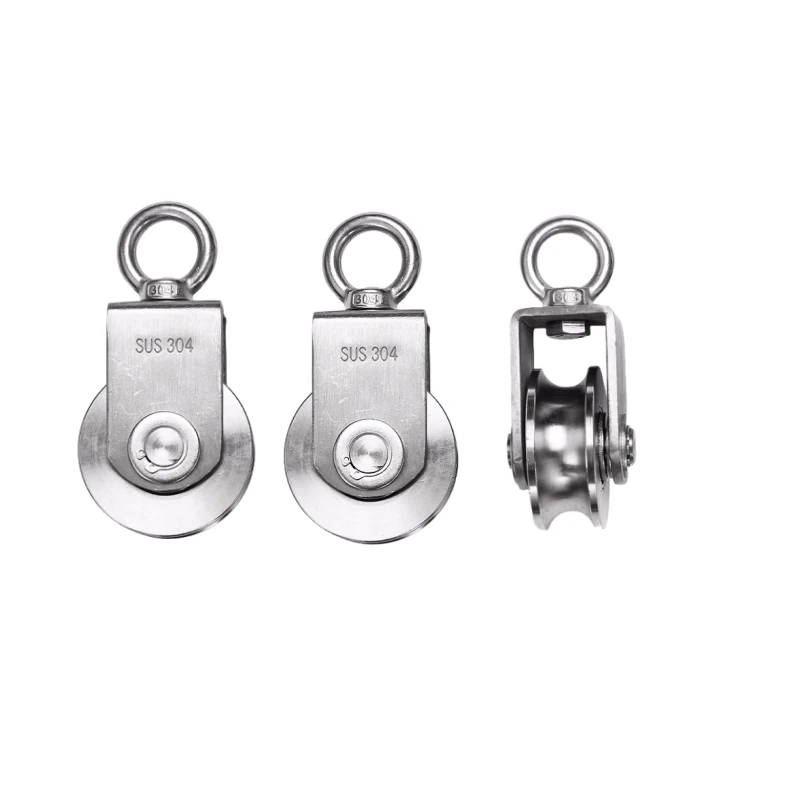 Stainless Steel Eye Swivel Pulley Wheel With Loop# U Groove Free Wheel Pulley Hanging Wheels