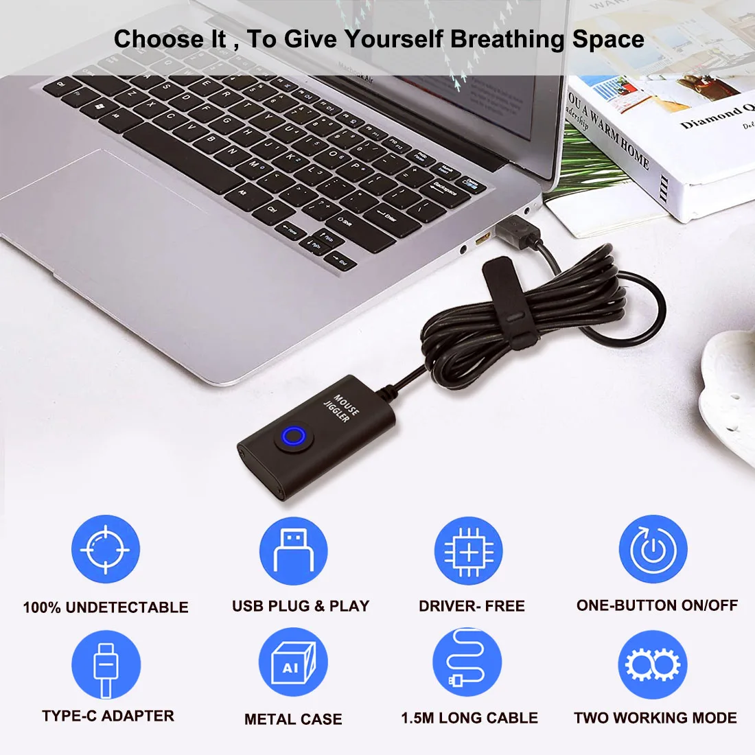 USB Mouse Jiggler Mouse Mover with Random movement, On/Off Switch Keeps Computer Awake,Driver-Free