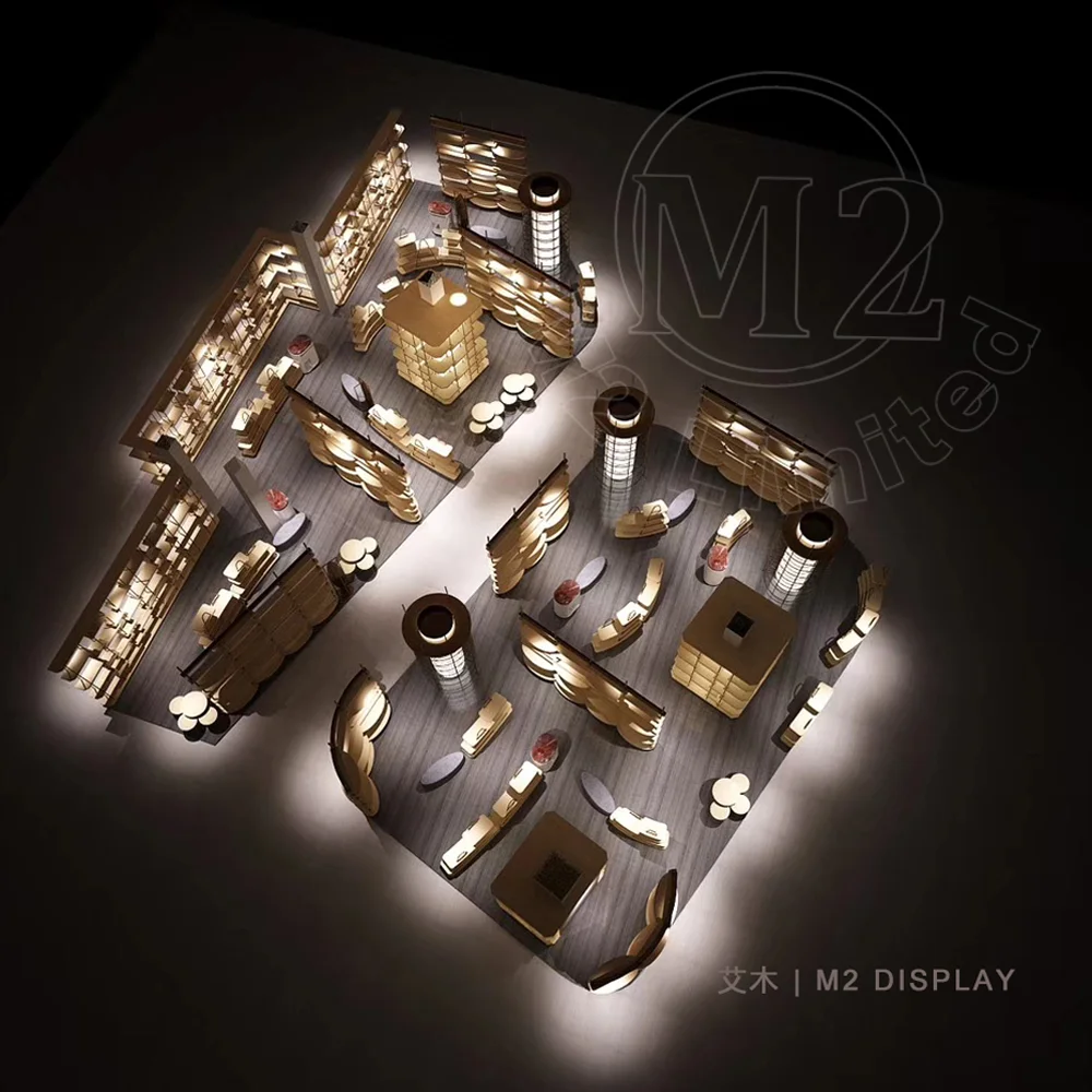 High End Interior Design Gold Boutique Clothing Display Stand Shelf Cabinet Hand Bag Boutique Display Showcase Kiosk