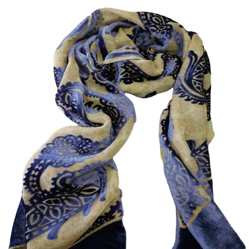 Custom design printed rayon silk burnout velvet arab hijab scarves