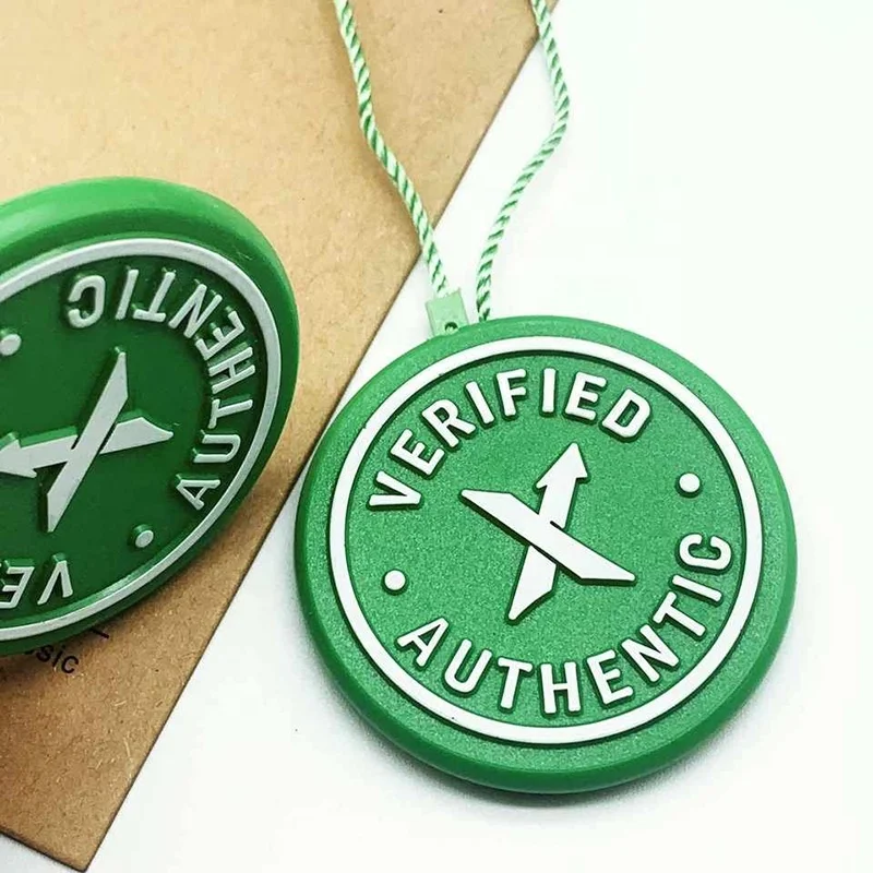 Custom Own Logo Garment Plastic Hang Tag Authentic Green Shoe Sneaker Authenticity Tags