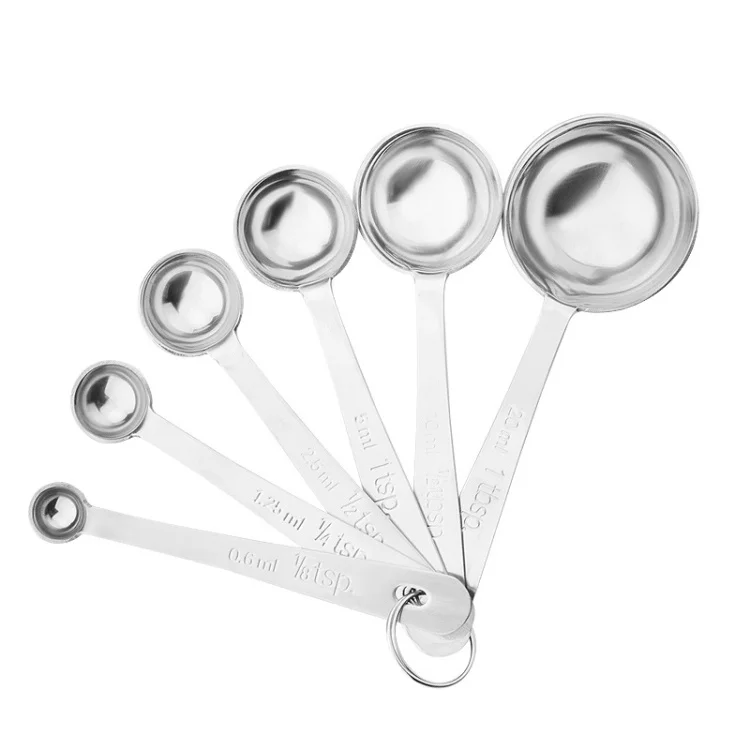 Кухонная 1/8 чайная ложка на 1 столовую ложку из нержавеющей стали круглой формы набор 6 мерных ложек