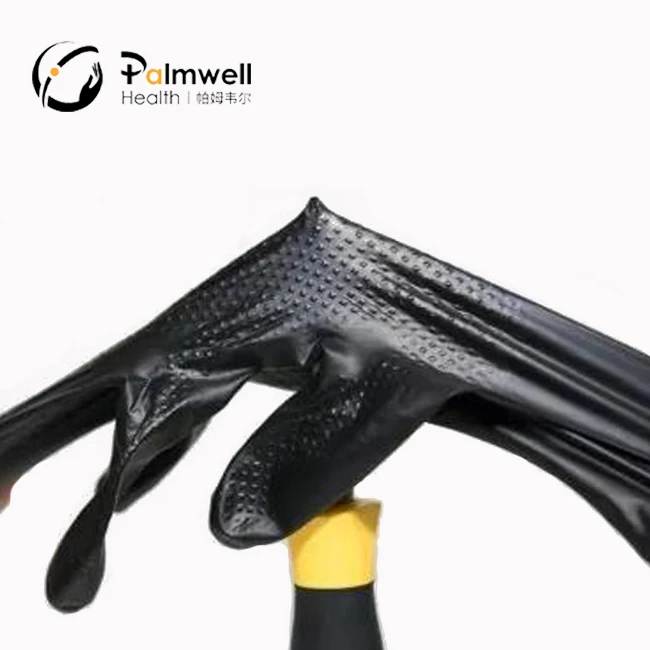 Heavy Duty Chemical Resistant Diamond Textured 8 Mil Mechanic Safety Work Disposable Black Nitrile Gloves